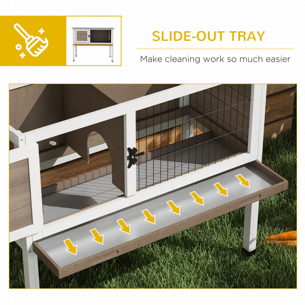 Guinea Pig Hutch, Wooden Small Animal Cage W/ Slide-Out Tray & Open Roof, Brown