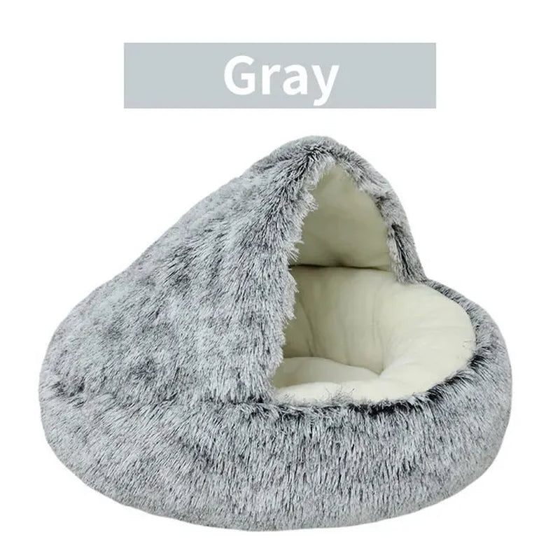 Soft Plush Pet Bed with Cover round Cat Bed Pet Mattress Warm Cat Dog 2 in 1 Sleeping Nest Cave for Small Dogs.