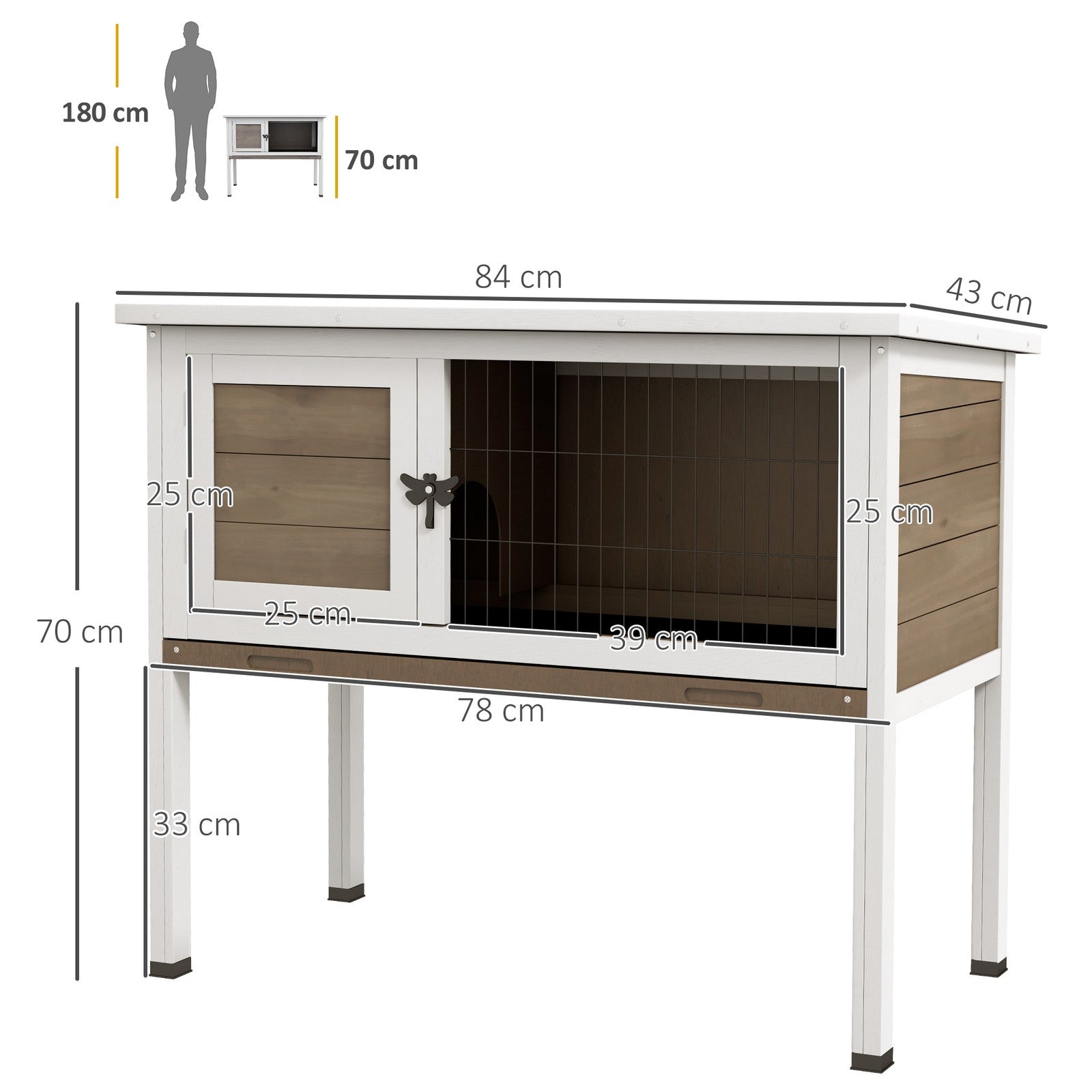 Guinea Pig Hutch, Wooden Small Animal Cage W/ Slide-Out Tray & Open Roof, Brown