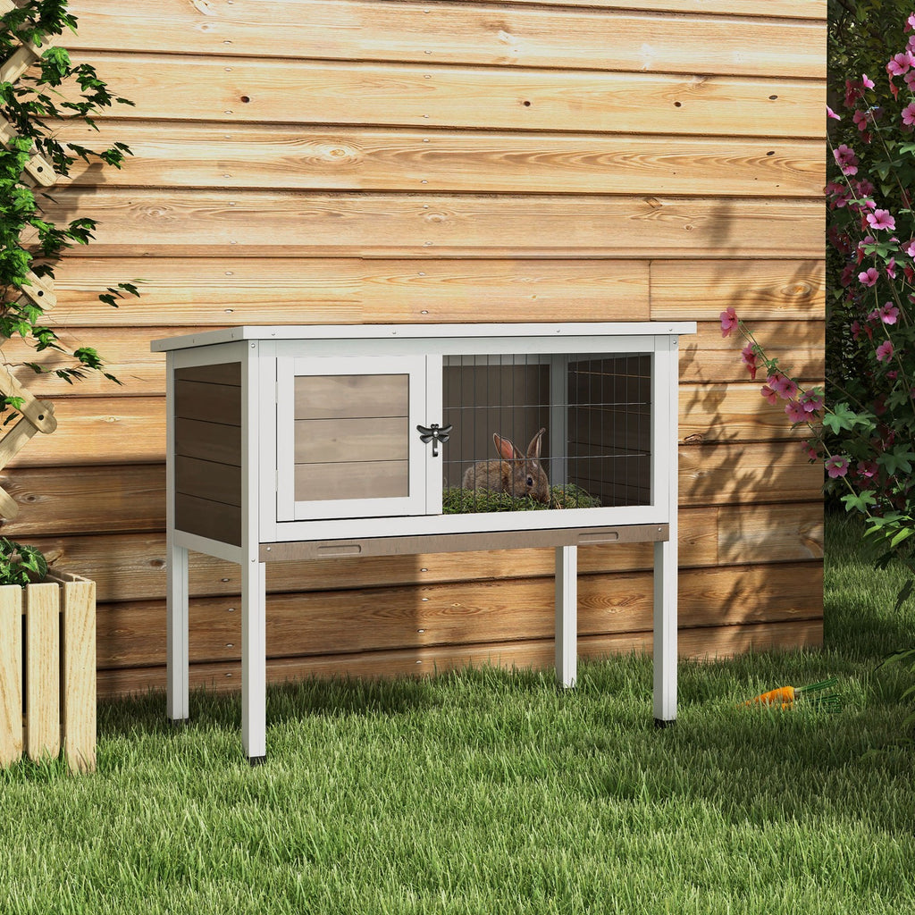 Guinea Pig Hutch, Wooden Small Animal Cage W/ Slide-Out Tray & Open Roof, Brown