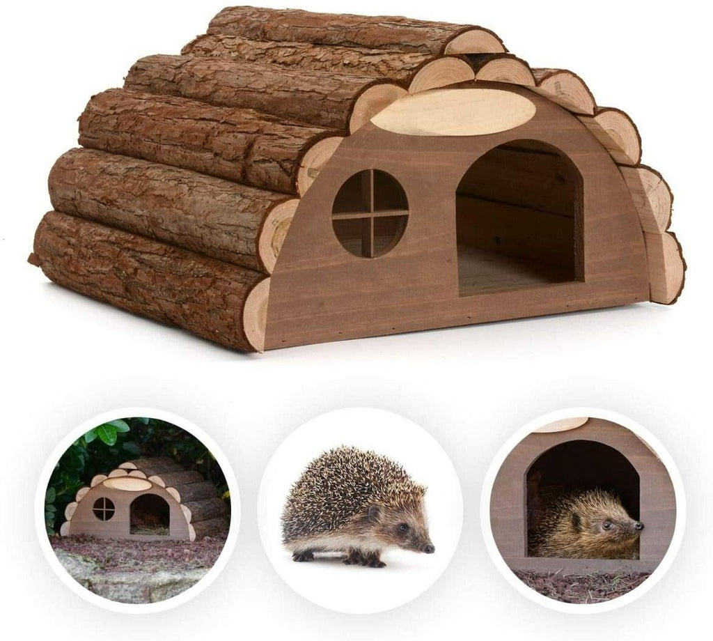 Hedgehog House Large Solid Wooden Garden Shelter Hibernation Home Food Nest Box