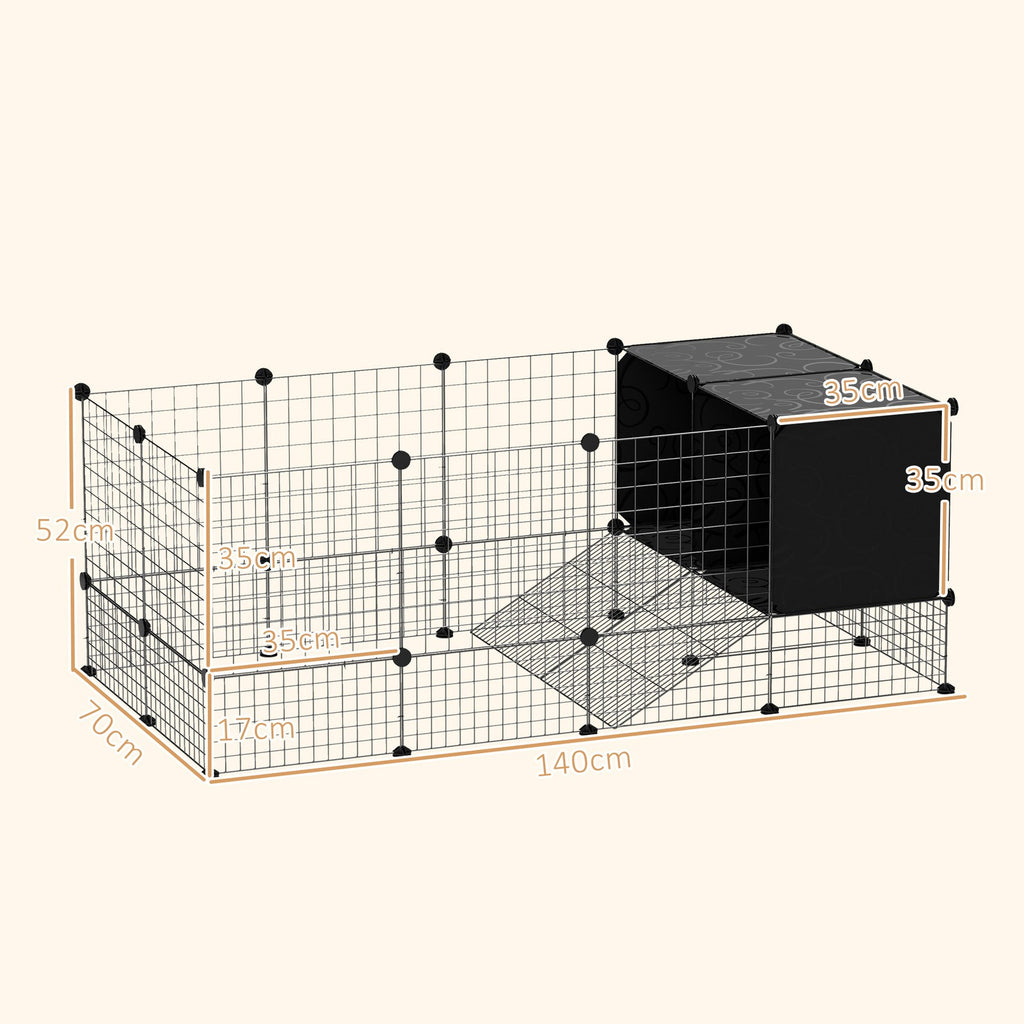 Pawhut DIY Small Animal Cage W/ Elevated Huts, for Guinea Pigs, Rabbits