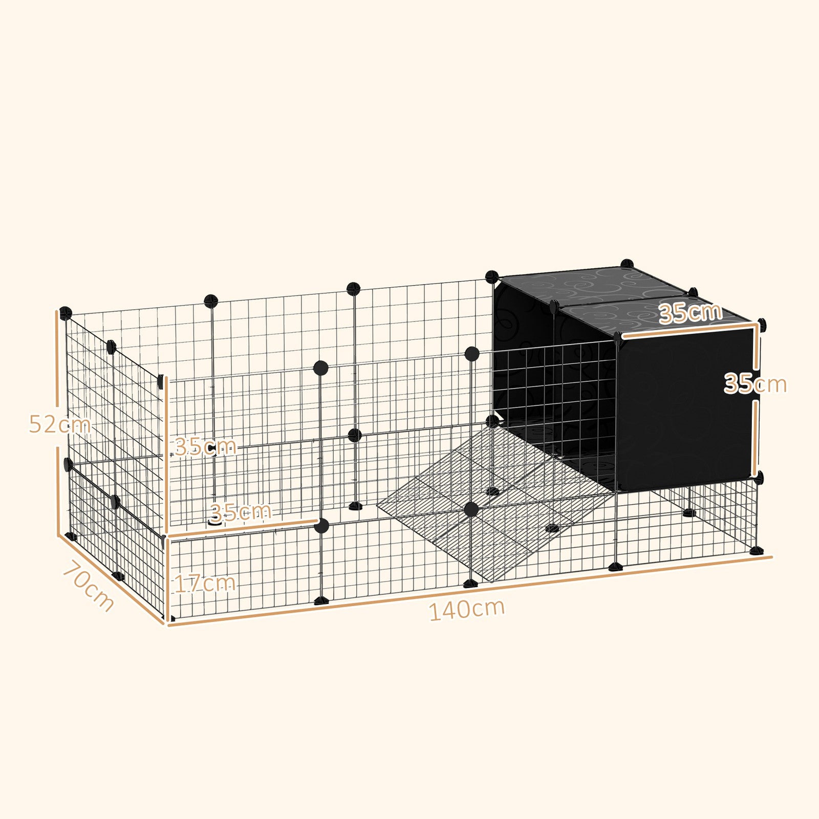 Pawhut DIY Small Animal Cage W/ Elevated Huts, for Guinea Pigs, Rabbits