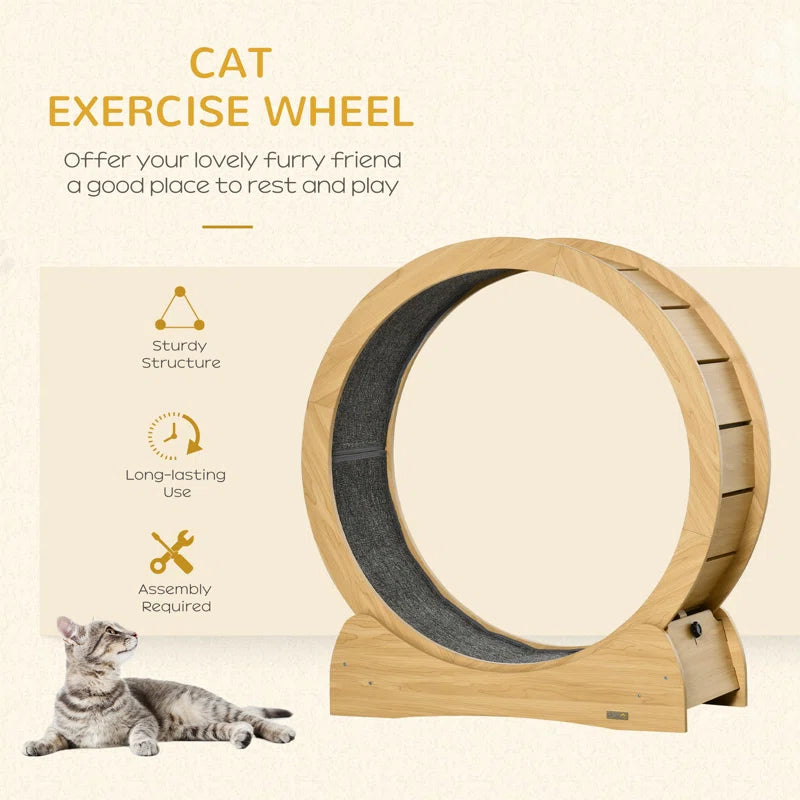 Cat Treadmill 30 Inch Kitten Wheel with Brake Natural Wood Finish