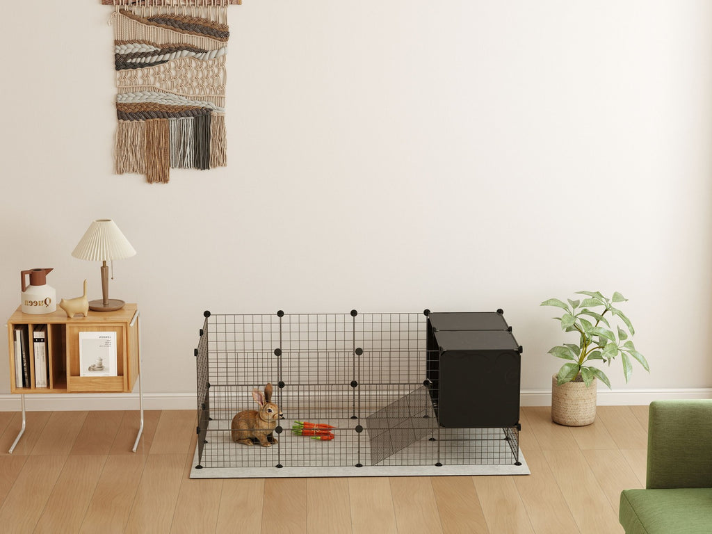 Pawhut DIY Small Animal Cage W/ Elevated Huts, for Guinea Pigs, Rabbits