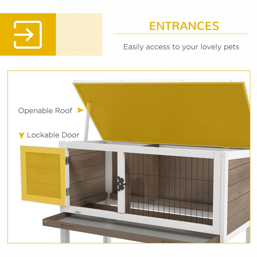 Guinea Pig Hutch, Wooden Small Animal Cage W/ Slide-Out Tray & Open Roof, Brown