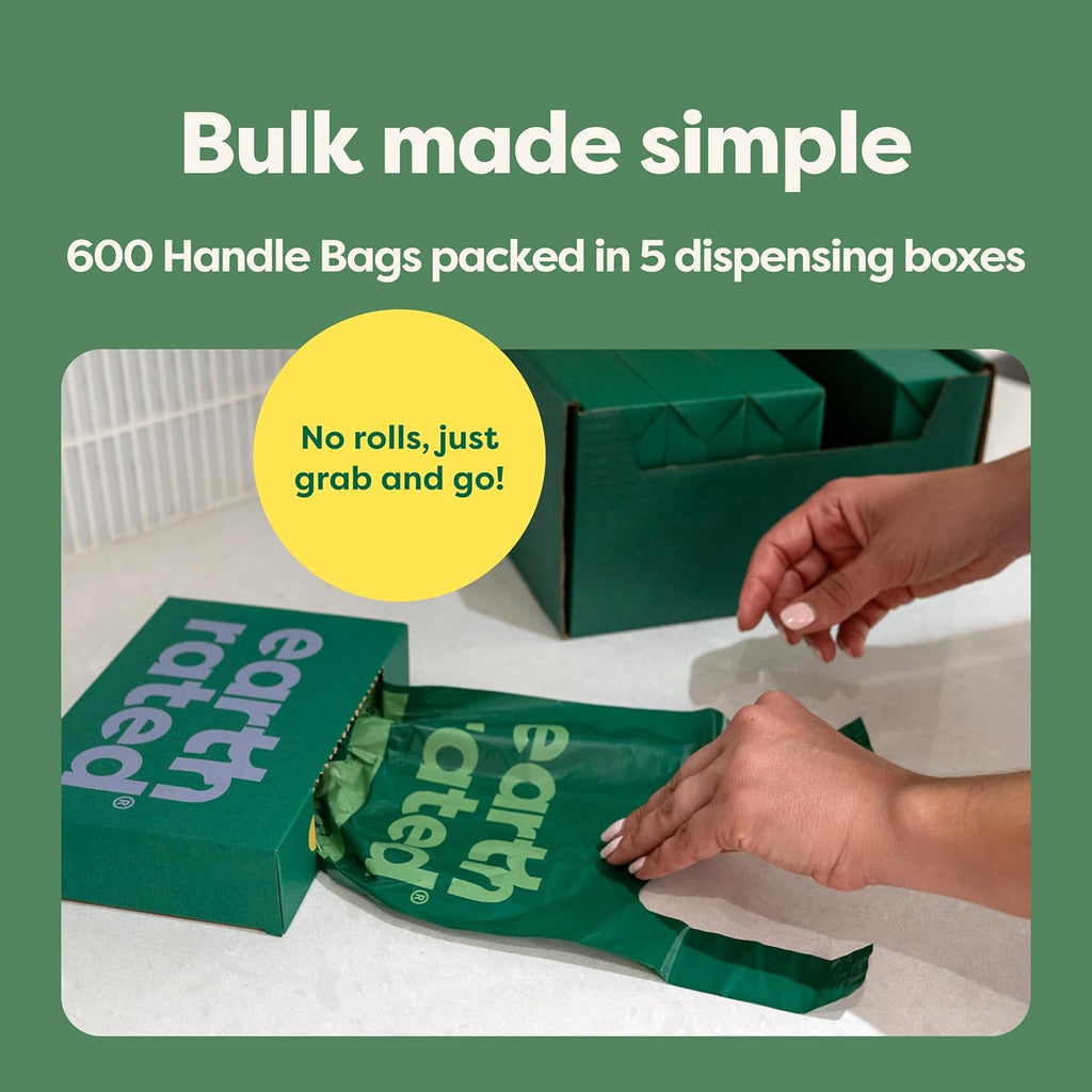 Earth Rated Dog Poo Bags with Handles Value Pack, Easy Tie and Guaranteed Leakproof, Lavender, 600 Handle Bags