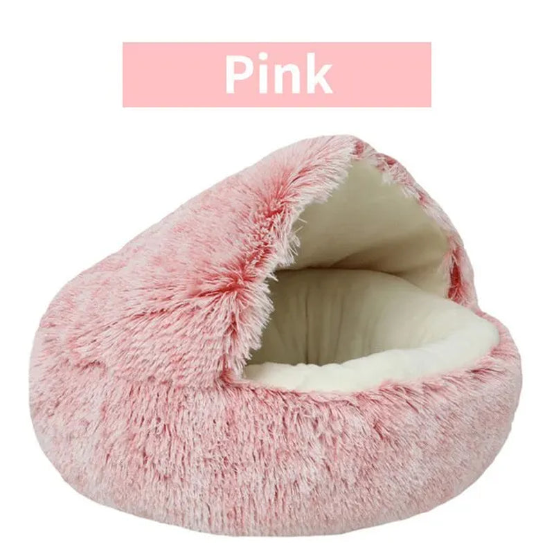 Soft Plush Pet Bed with Cover round Cat Bed Pet Mattress Warm Cat Dog 2 in 1 Sleeping Nest Cave for Small Dogs.