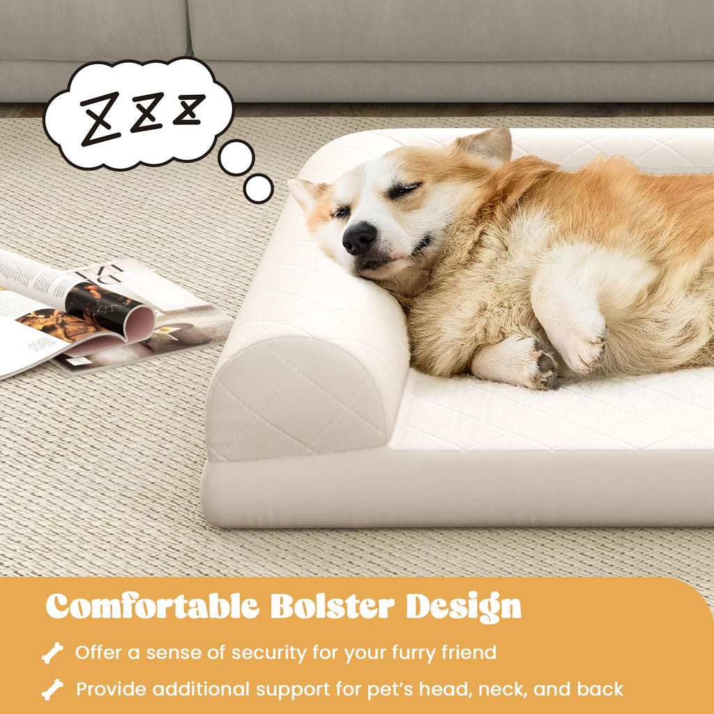 Orthopedic Dog Bed Egg-Foam Dog Crate Bed with 3-Side Bolster