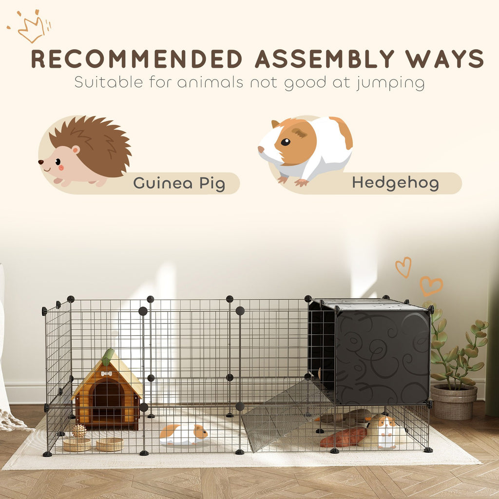Pawhut DIY Small Animal Cage W/ Elevated Huts, for Guinea Pigs, Rabbits