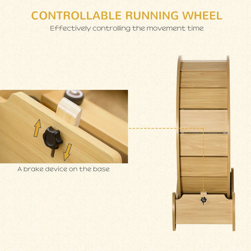 Cat Treadmill 30 Inch Kitten Wheel with Brake Natural Wood Finish