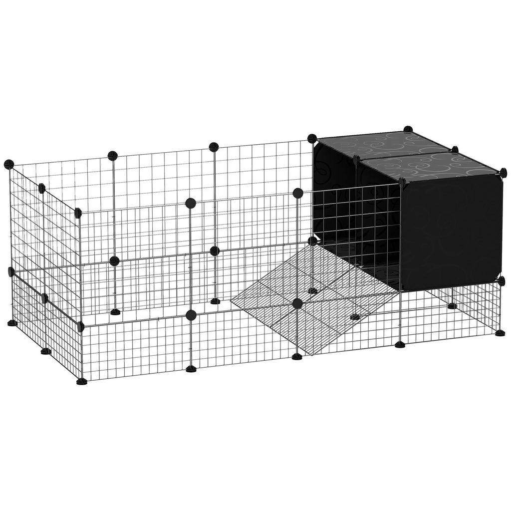 Pawhut DIY Small Animal Cage W/ Elevated Huts, for Guinea Pigs, Rabbits