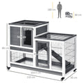 Wooden Rabbit Hutch, Guinea Pig House W/ Wheels & Enclosed Run, Brown