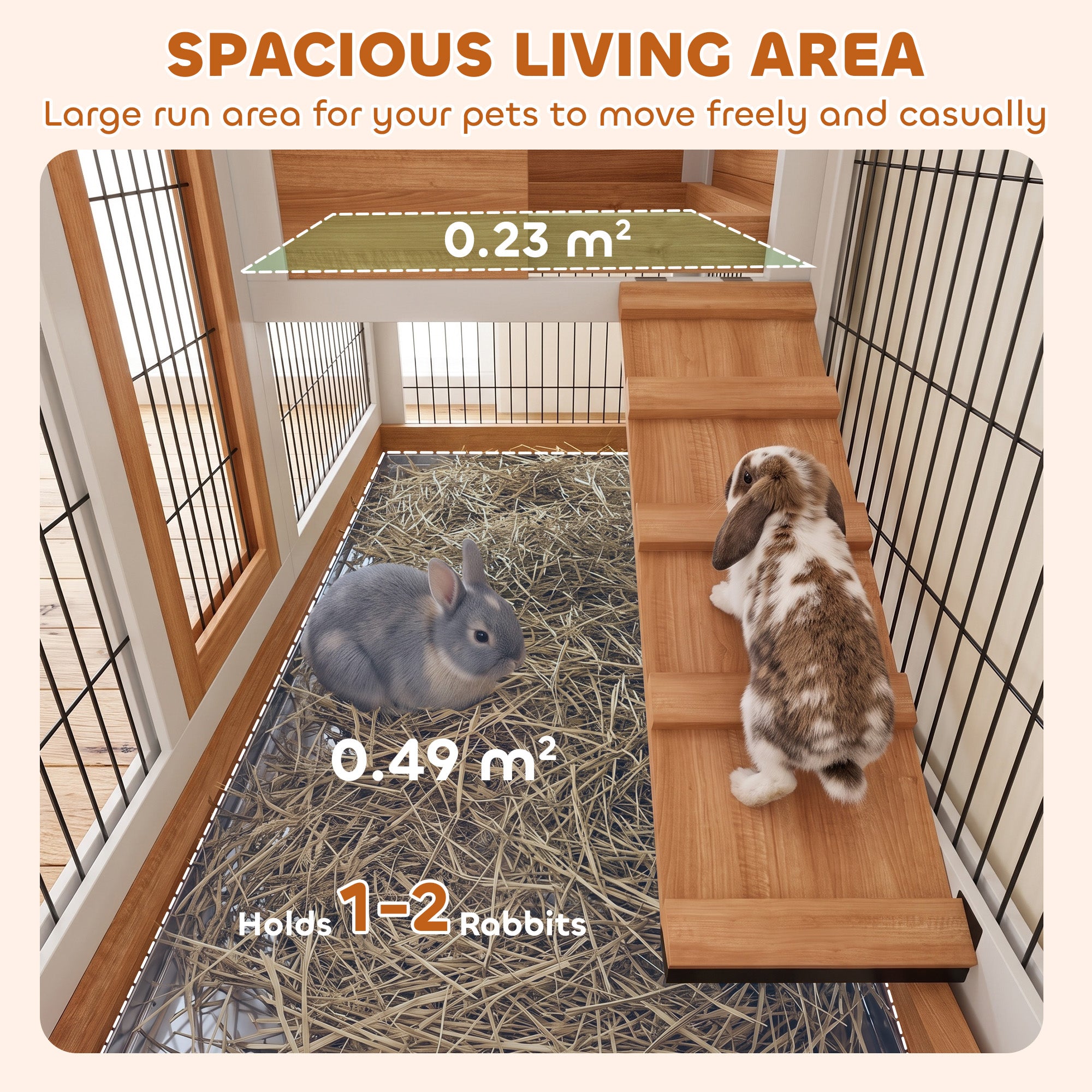 Wooden Rabbit Hutch, Guinea Pig House W/ Wheels & Enclosed Run, Brown