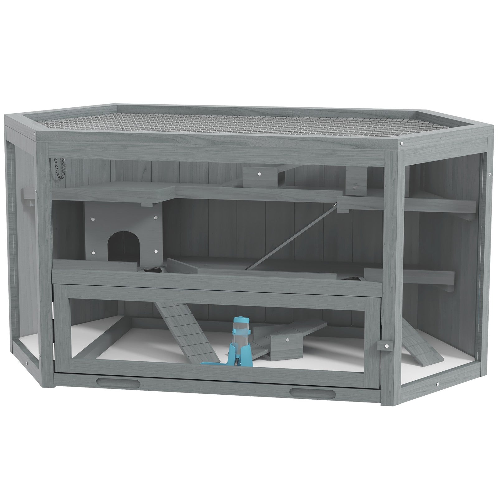 Pawhut 3 Tier Wooden Hamster Cage Gerbil Play Centre W/ Sliding Tray Ramps