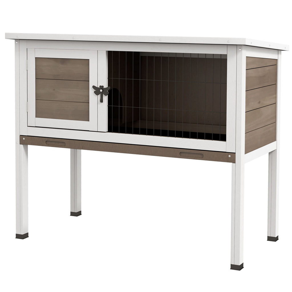 Guinea Pig Hutch, Wooden Small Animal Cage W/ Slide-Out Tray & Open Roof, Brown