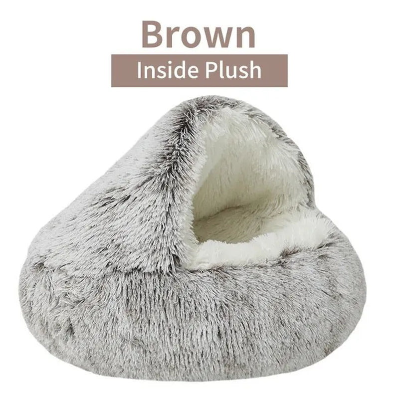 Soft Plush Pet Bed with Cover round Cat Bed Pet Mattress Warm Cat Dog 2 in 1 Sleeping Nest Cave for Small Dogs.