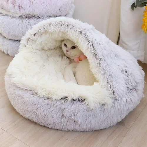 Soft Plush Pet Bed with Cover round Cat Bed Pet Mattress Warm Cat Dog 2 in 1 Sleeping Nest Cave for Small Dogs.