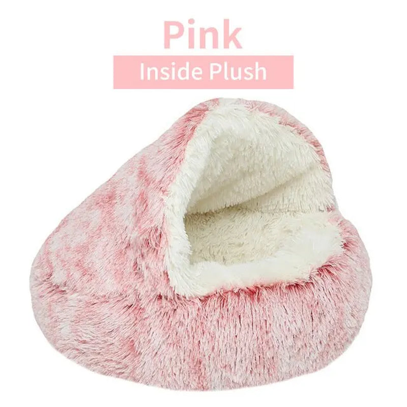 Soft Plush Pet Bed with Cover round Cat Bed Pet Mattress Warm Cat Dog 2 in 1 Sleeping Nest Cave for Small Dogs.