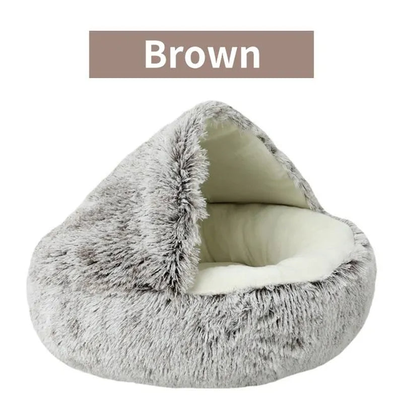 Soft Plush Pet Bed with Cover round Cat Bed Pet Mattress Warm Cat Dog 2 in 1 Sleeping Nest Cave for Small Dogs.