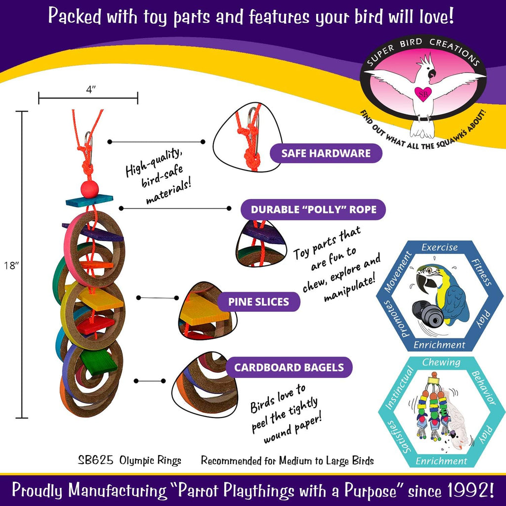 SUPERBIRD Creations SB625 Olympic Rings Bird Toy, Large Bird Size, 15” X 4” X 4”
