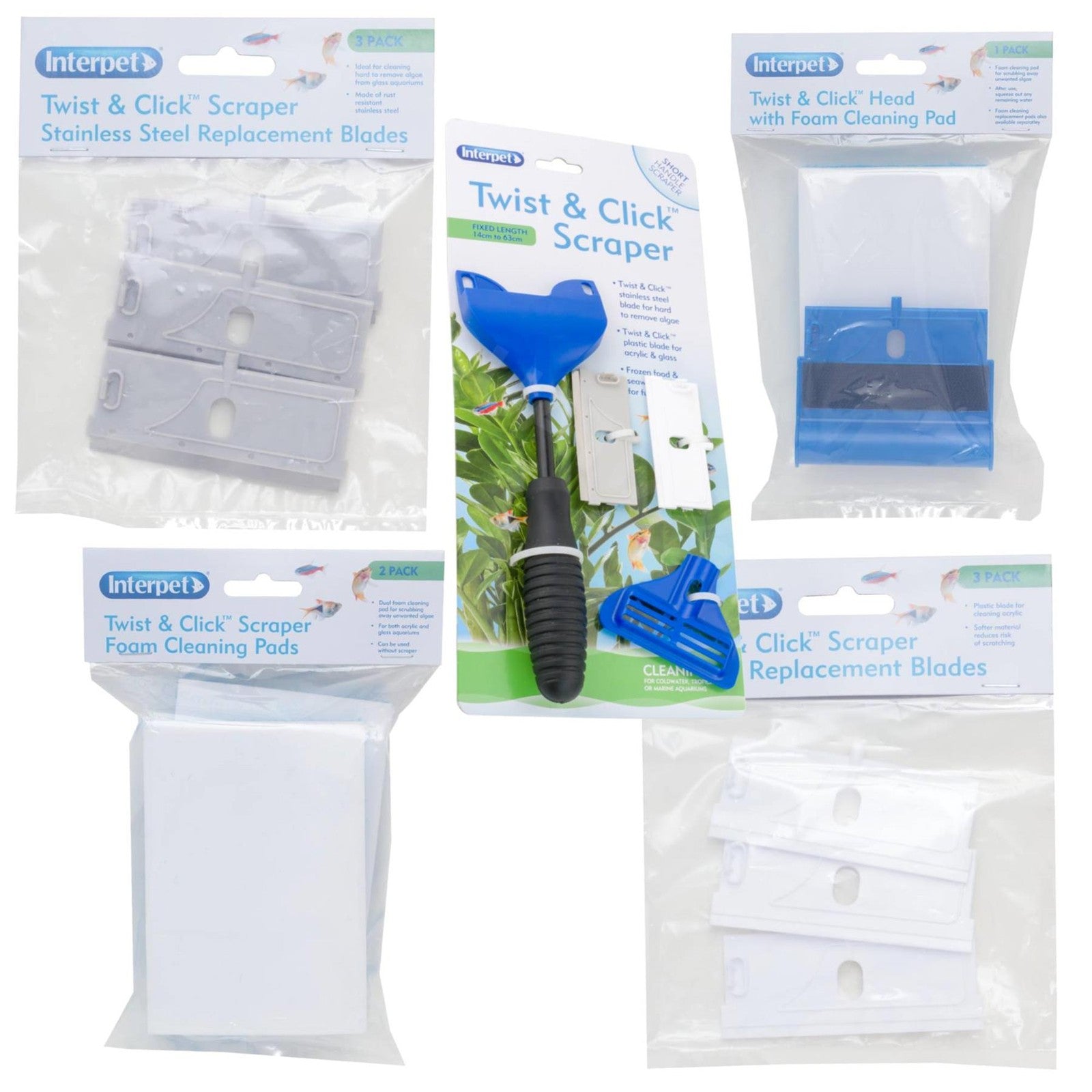 INTERPET TWIST & CLICK FISH TANK AQUARIUM GLASS ALGAE SCRAPER SPONGE MULTI TOOL