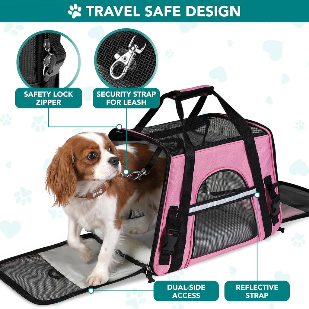 Airline Approved Pet Carrier for Cat, Soft Sided Dog Carrier for Small Dogs, Cat Travel Supplies Accessories for Indoor Cats, Ventilated Pet Carrying Bag Medium Large Kitten Puppy, Large Pink