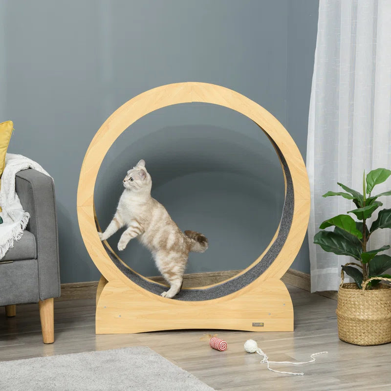 Cat Treadmill 30 Inch Kitten Wheel with Brake Natural Wood Finish